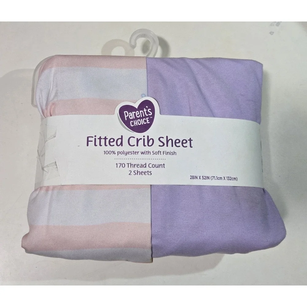 Parent's Choice Fitted Crib Sheets 2-Pack Polyester 170TC Purple Pink Striped